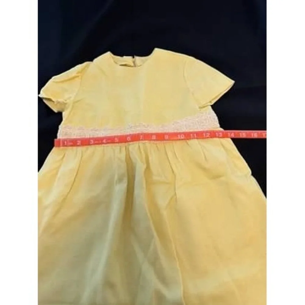 Vintage Girls Yellow Smocked Waist Dress Short Sleeve Special Occasion handmade